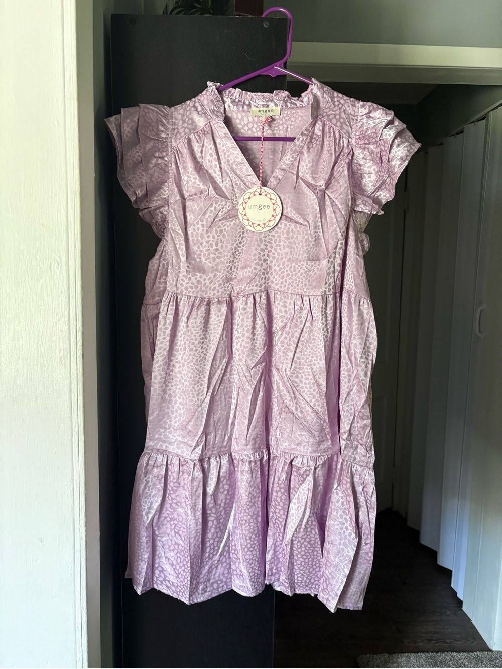 Umgee Lavender Tiered Mini Dress with Ruffle Sleeves